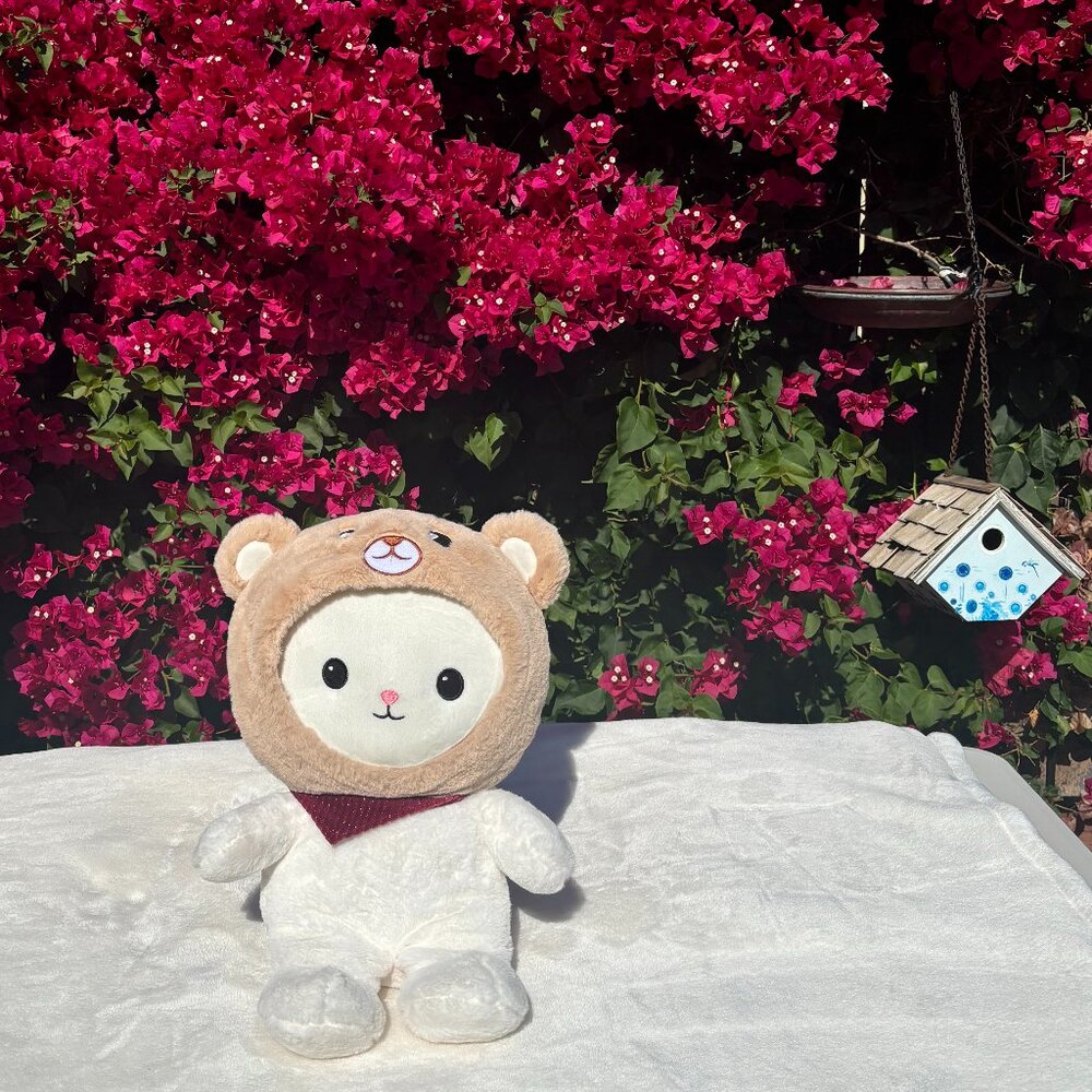 Adorable Bunny Wearing a Bear Hat Plush from Japan